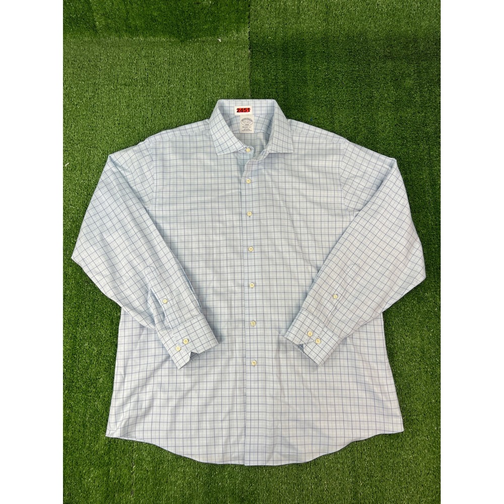 Brooks Brothers 1818 Regent Fit Non-Iron Check Dress Shirt Blue White 17 4/5